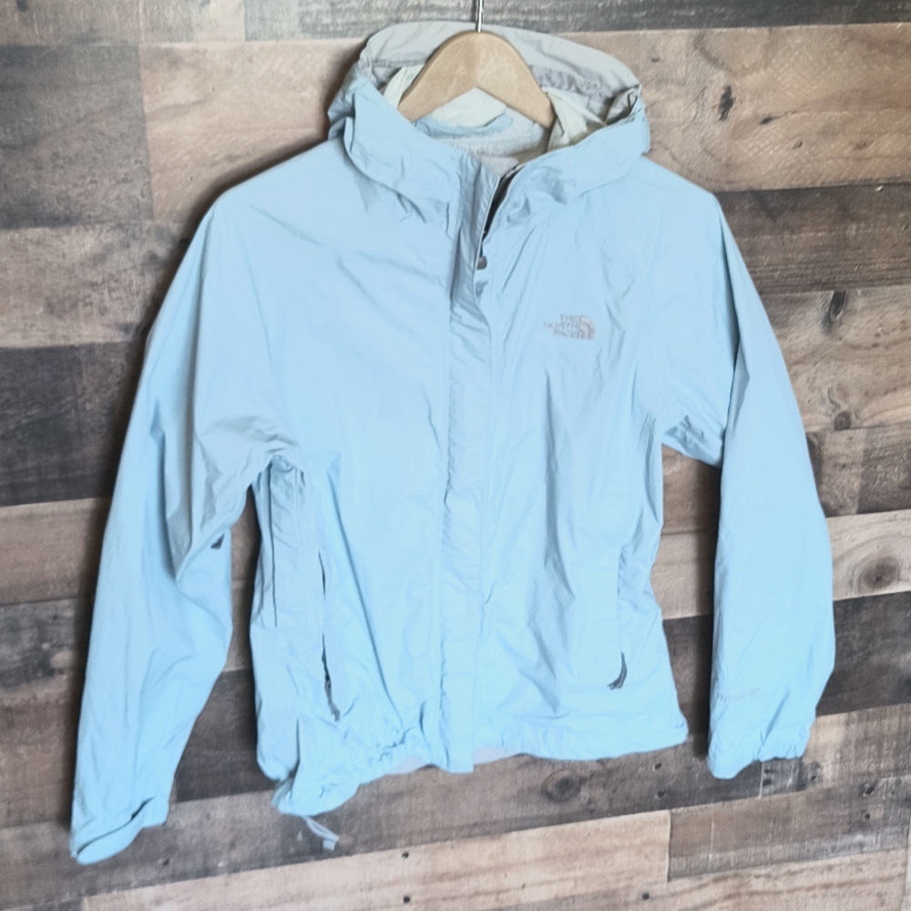 The North Face HyVent DT Soft Blue Full Zip Hooded Rain Jacket Sz Small Women